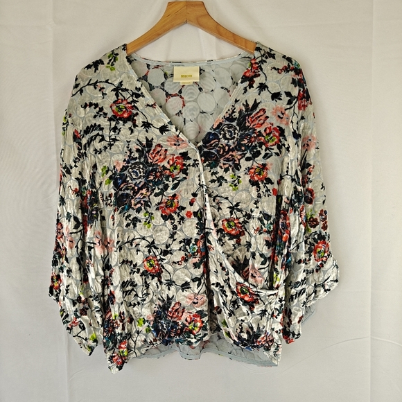 Anthropologie Maeve Umi Wrap Velvet Floral V- Neck Silk Blend Blouse Size Medium - Picture 5 of 12